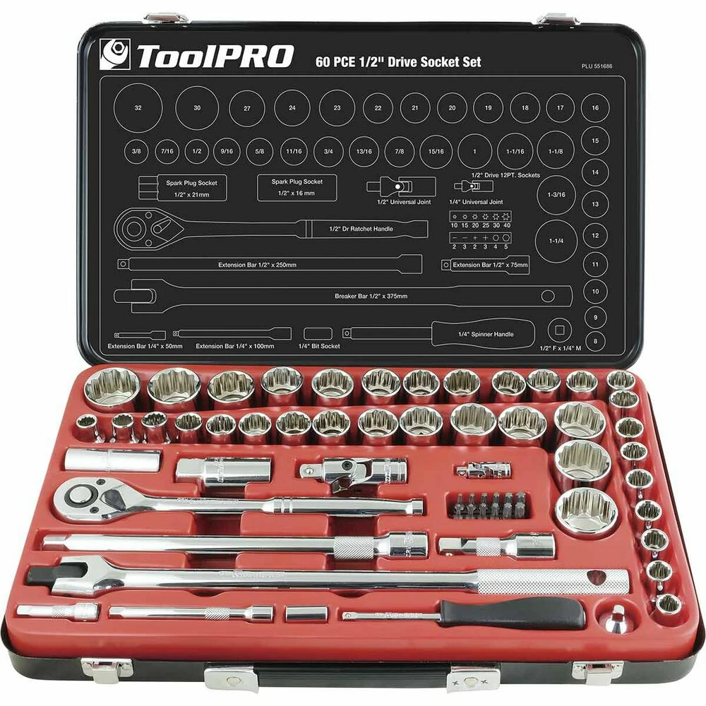 Best Sale π ToolPRO Socket Set 1/2" Drive Metric/SAE 60 Piece β¨ - Image 2