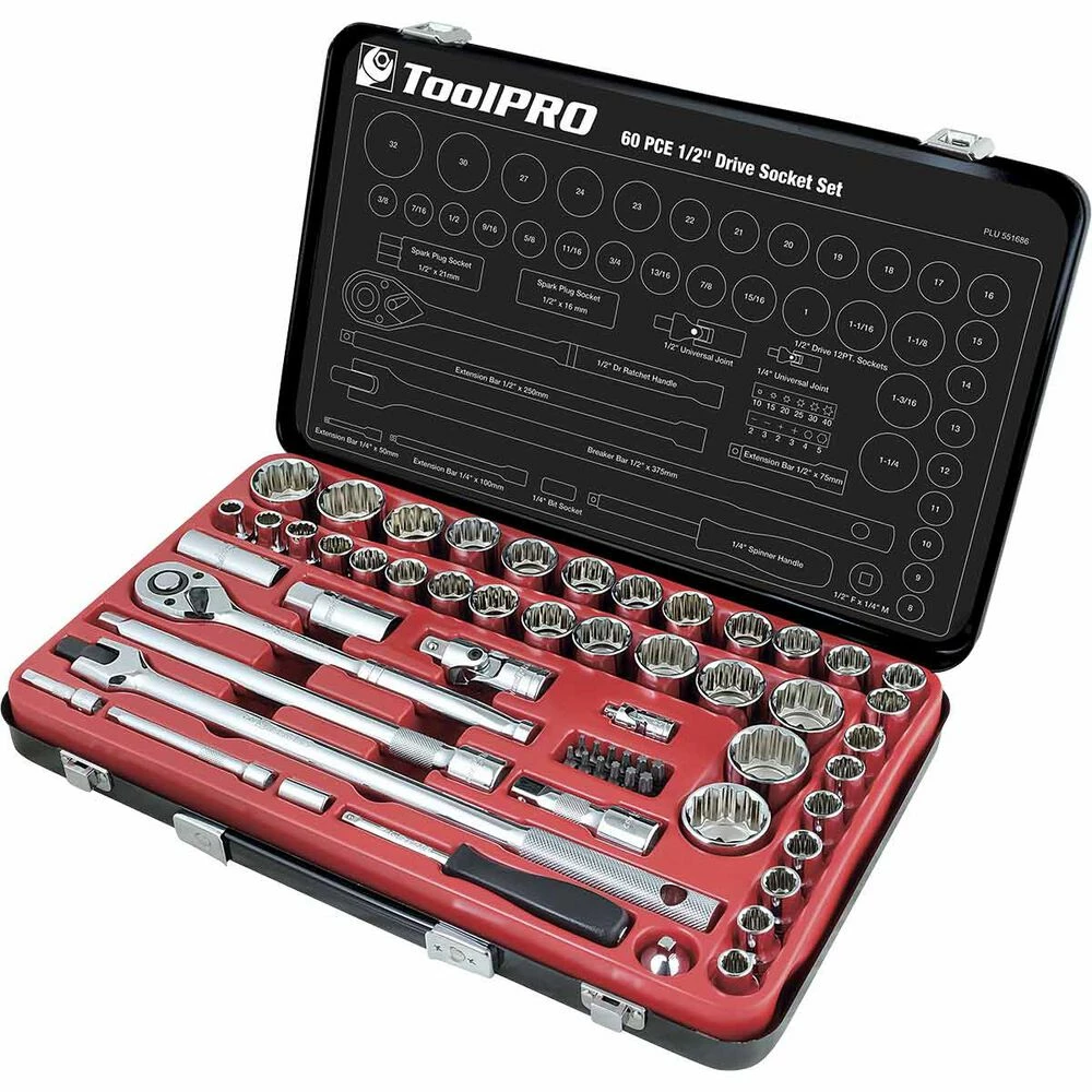 Best Sale π ToolPRO Socket Set 1/2" Drive Metric/SAE 60 Piece β¨