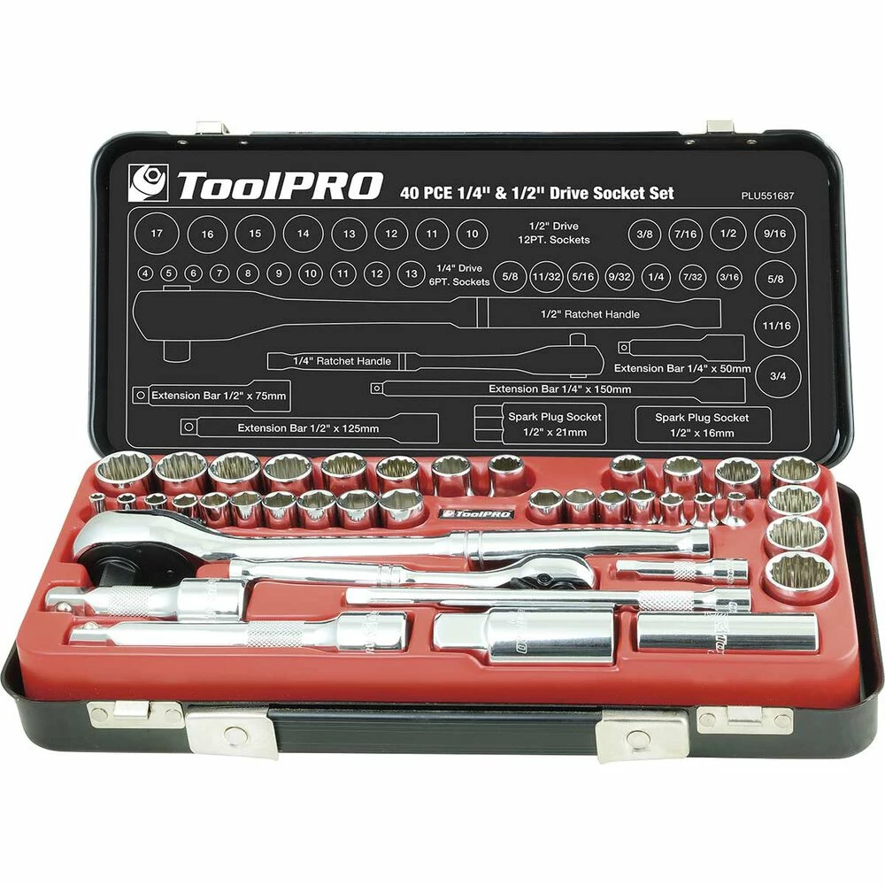 Best Sale β ToolPRO Socket Set 1/4" And 1/2" Drive Metric/SAE 40 Piece π€© - Image 2