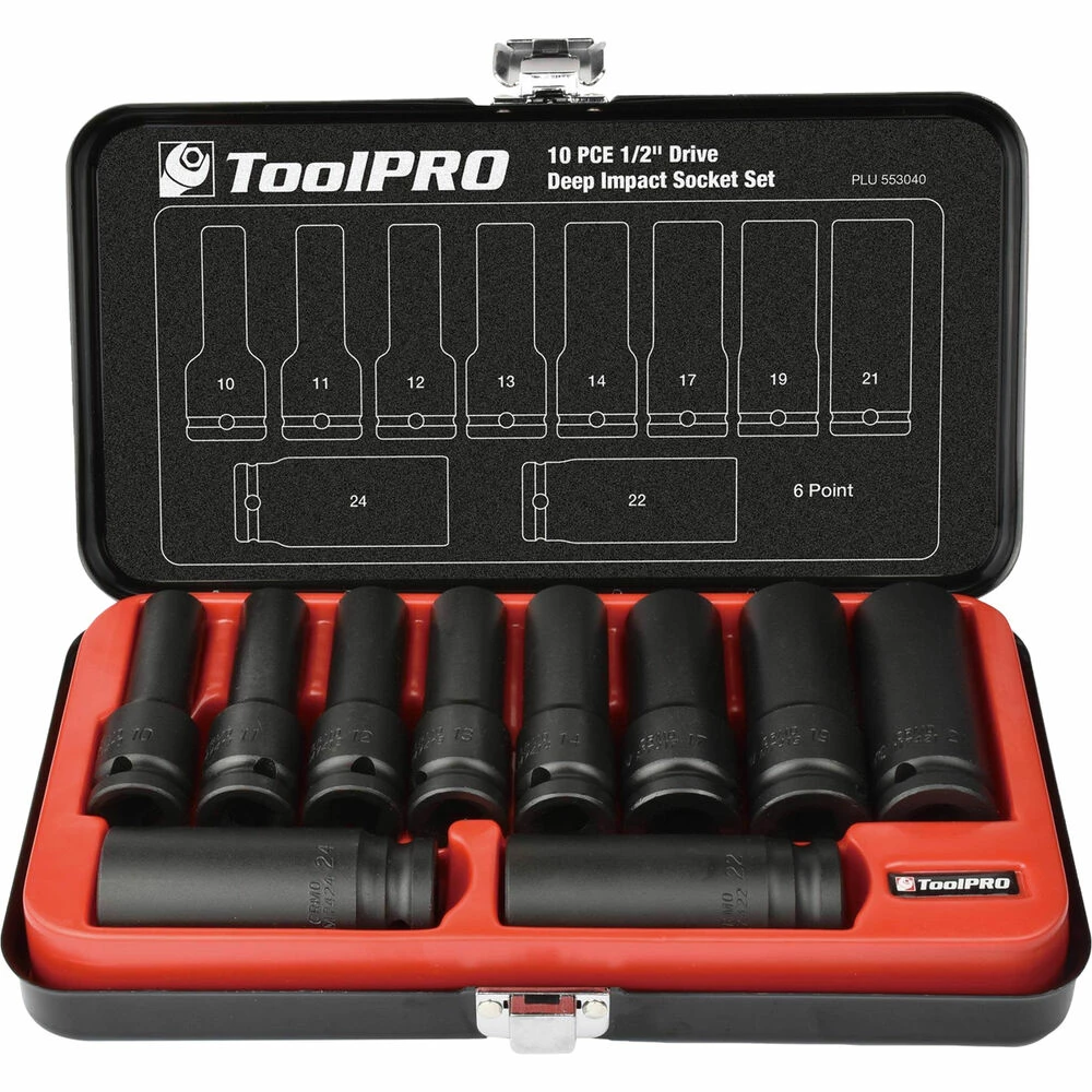 Wholesale π ToolPRO Impact Deep Socket Set 1/2" Drive Metric 10 Piece π