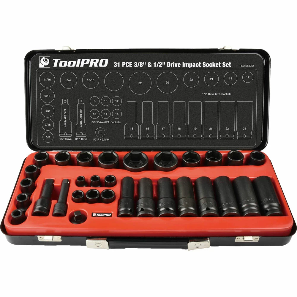Deals π₯° ToolPRO Impact Socket Set 3/8" & 1/2" Drive Metric/SAE 31 Piece β¨